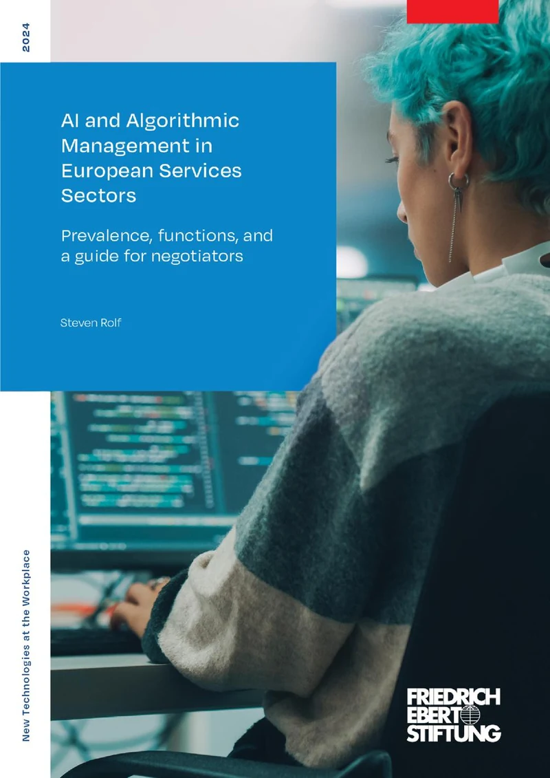 Cover of AI and algorithmic management in European services sectors: prevalence, functions, and a guide for negotiators