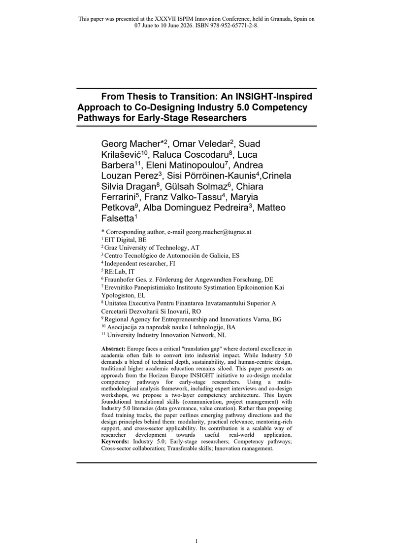 First page of From Thesis to Transition: An INSIGHT-Inspired Approach to Co-Designing Industry 5.0 Competency Pathways for Early-Stage Researchers